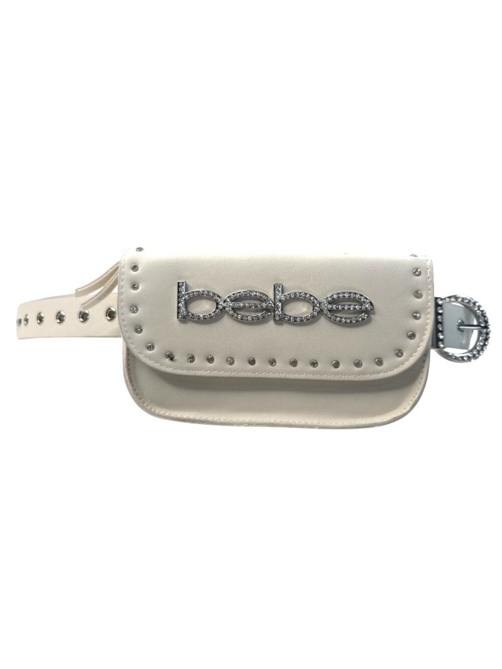 Bebe White Rhinestone Belt Bag W/Detachable Pouch 2X Synthetic Leather Strap
